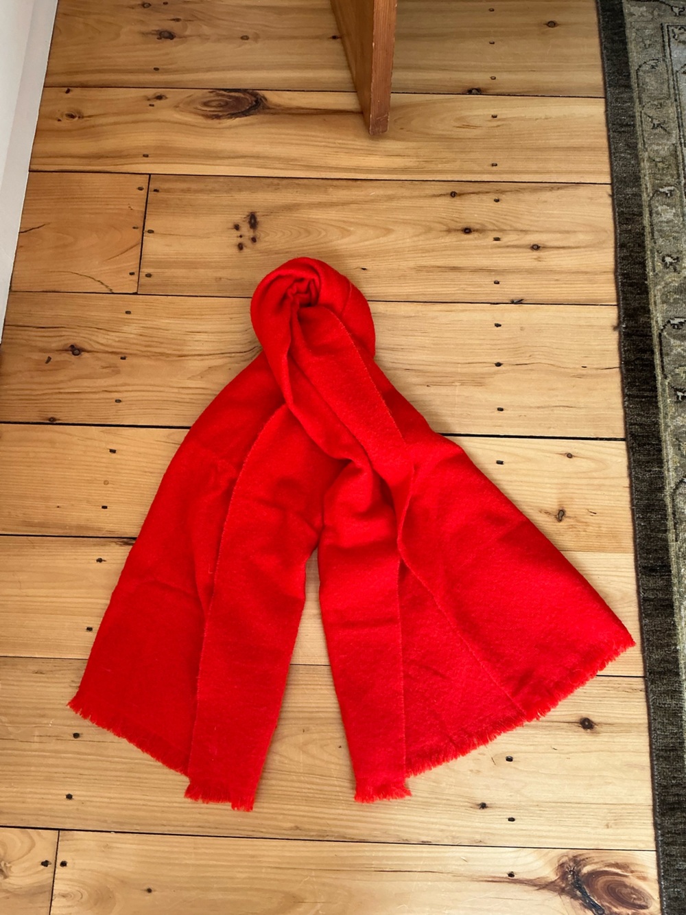 COS Red Fringed Wool Blend Long Oversized Scarf One Size